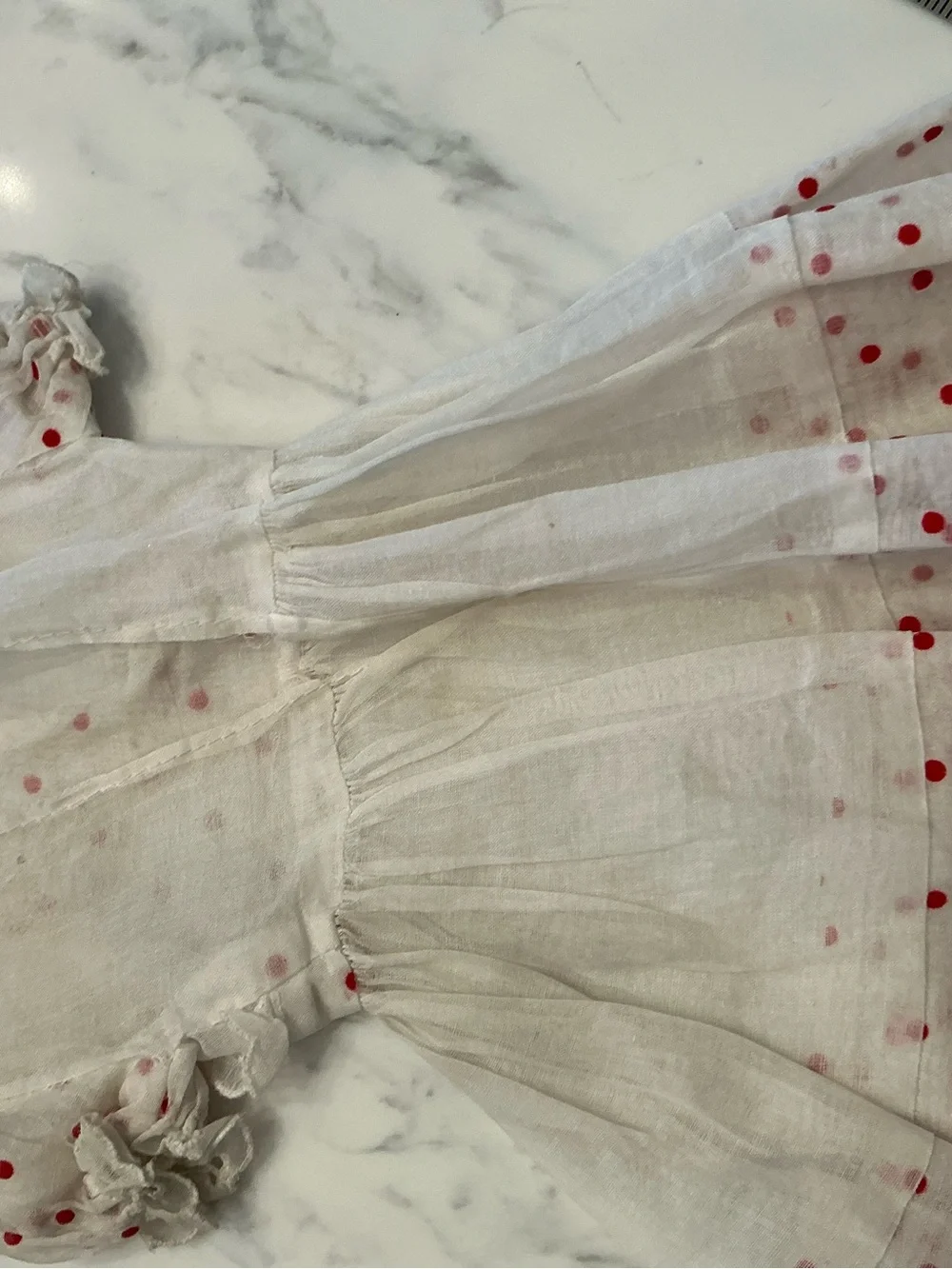 Doll  White Dress with Red Polka Dots - Charming Ruffle Detail